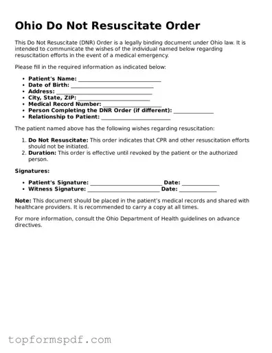 Blank Ohio Do Not Resuscitate Order Template