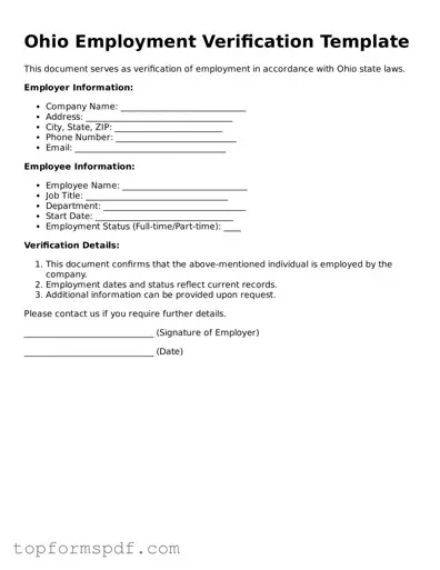 Blank Ohio Employment Verification Template