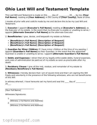 Blank Ohio Last Will and Testament Template