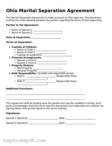 Blank Ohio Marital Separation Agreement Template