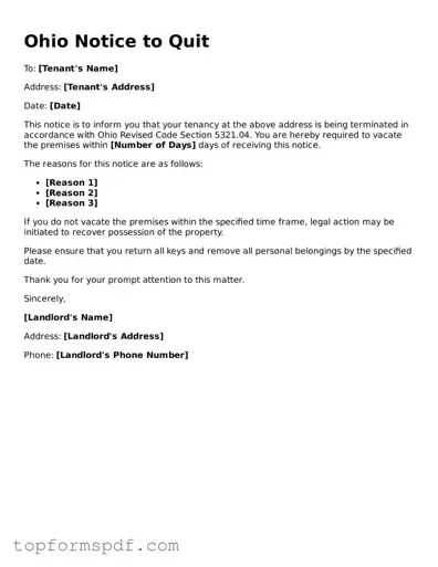 Blank Ohio Notice to Quit Template