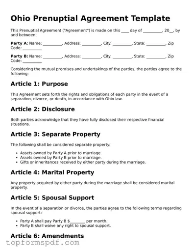 Blank Ohio Prenuptial Agreement Template