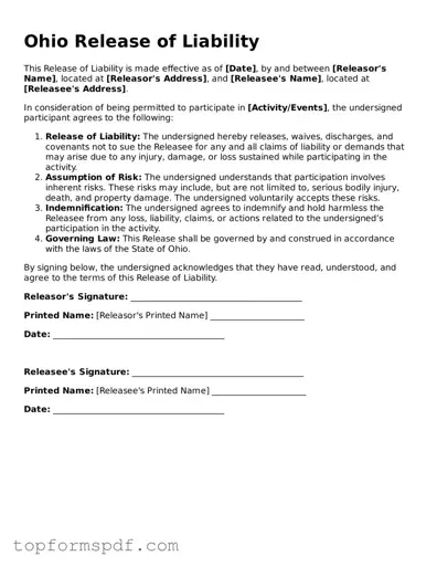 Blank Ohio Release of Liability Template