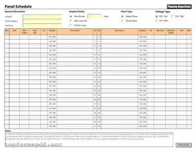 Electrical Panel Schedule Template