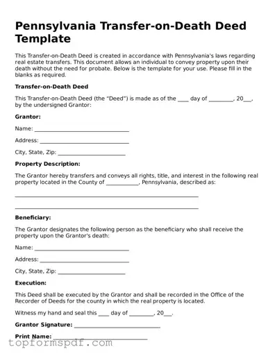 Blank Pennsylvania Transfer-on-Death Deed Template
