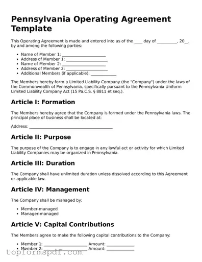 Blank Pennsylvania Operating Agreement Template