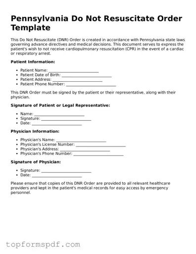 Blank Pennsylvania Do Not Resuscitate Order Template