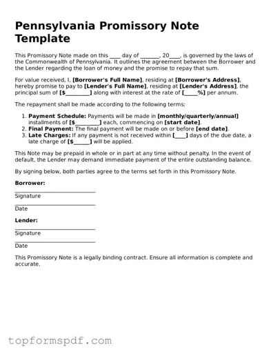 Blank Pennsylvania Promissory Note Template