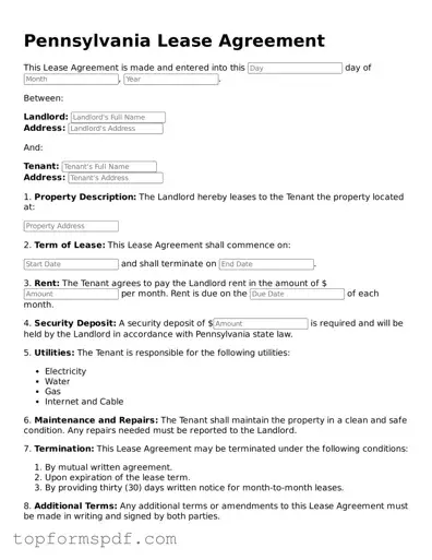 Blank Pennsylvania Lease Agreement Template
