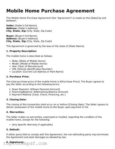 Legal Mobile Home Purchase Agreement Form