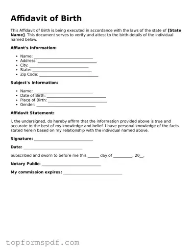 Legal Affidavit of Birth Form