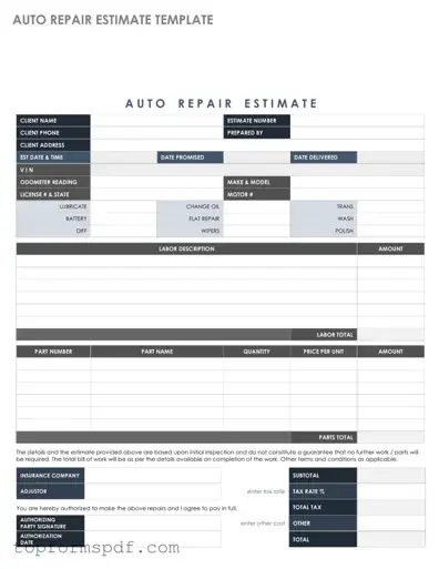 Auto Repair Estimate Template