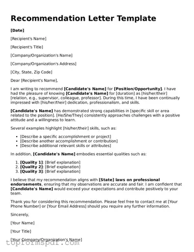 Legal Recommendation Letter Form