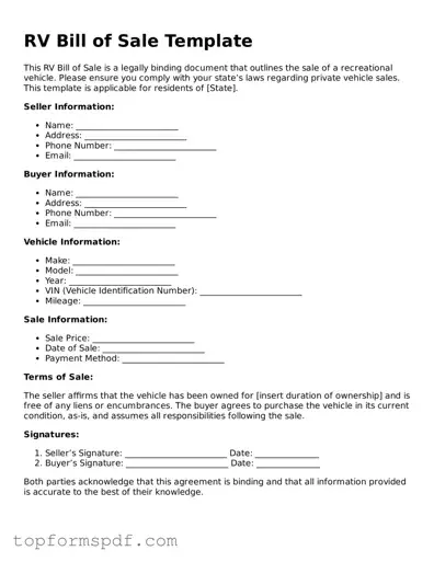 Legal RV Bill of Sale Form
