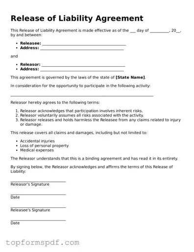 Legal Release of Liability Form