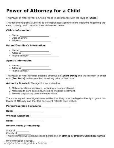 Legal Power of Attorney for a Child Form