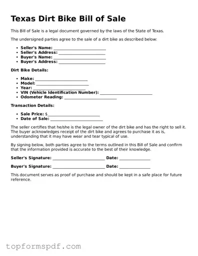 Blank Texas Dirt Bike Bill of Sale Template