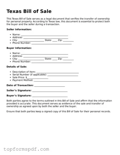 Blank Texas Bill of Sale Template