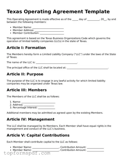 Blank Texas Operating Agreement Template