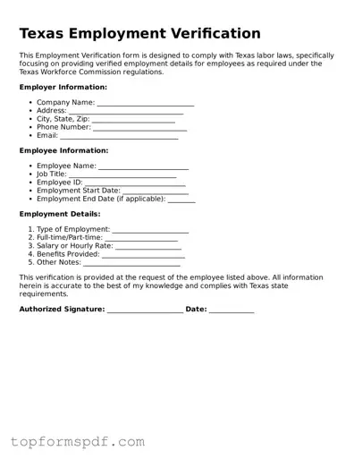 Blank Texas Employment Verification Template