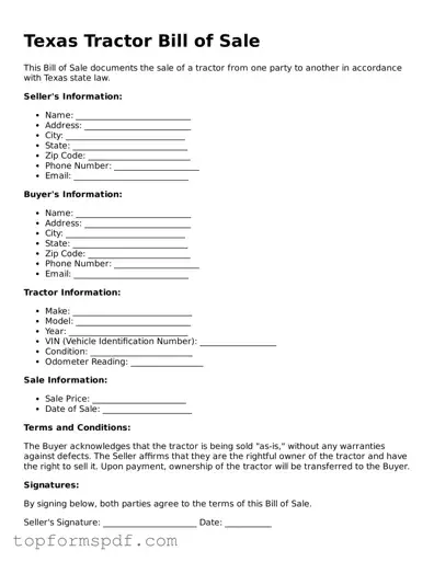 Blank Texas Tractor Bill of Sale Template