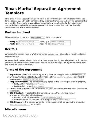 Blank Texas Marital Separation Agreement Template