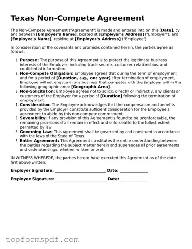 Blank Texas Non-compete Agreement Template