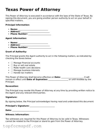 Blank Texas Power of Attorney Template