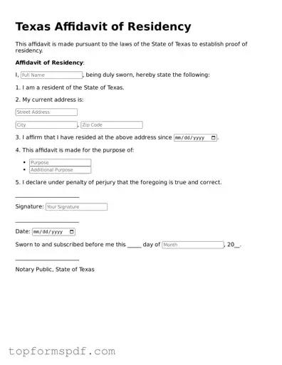 Blank Texas Affidavit of Residency Template