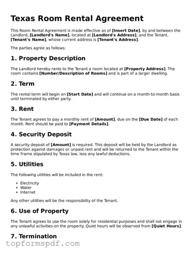 Blank Texas Room Rental Agreement Template