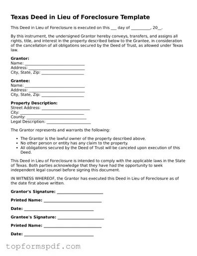 Blank Texas Deed in Lieu of Foreclosure Template