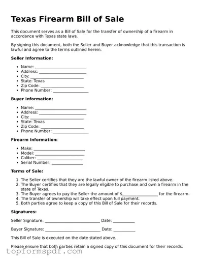 Blank Texas Firearm Bill of Sale Template