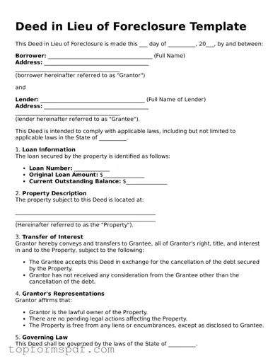 Legal Deed in Lieu of Foreclosure Form