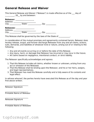 Legal General Release and Waiver Form