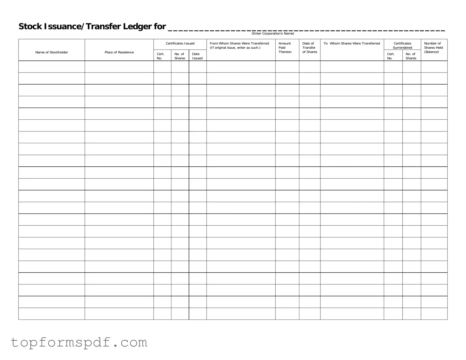Stock Transfer Ledger Template