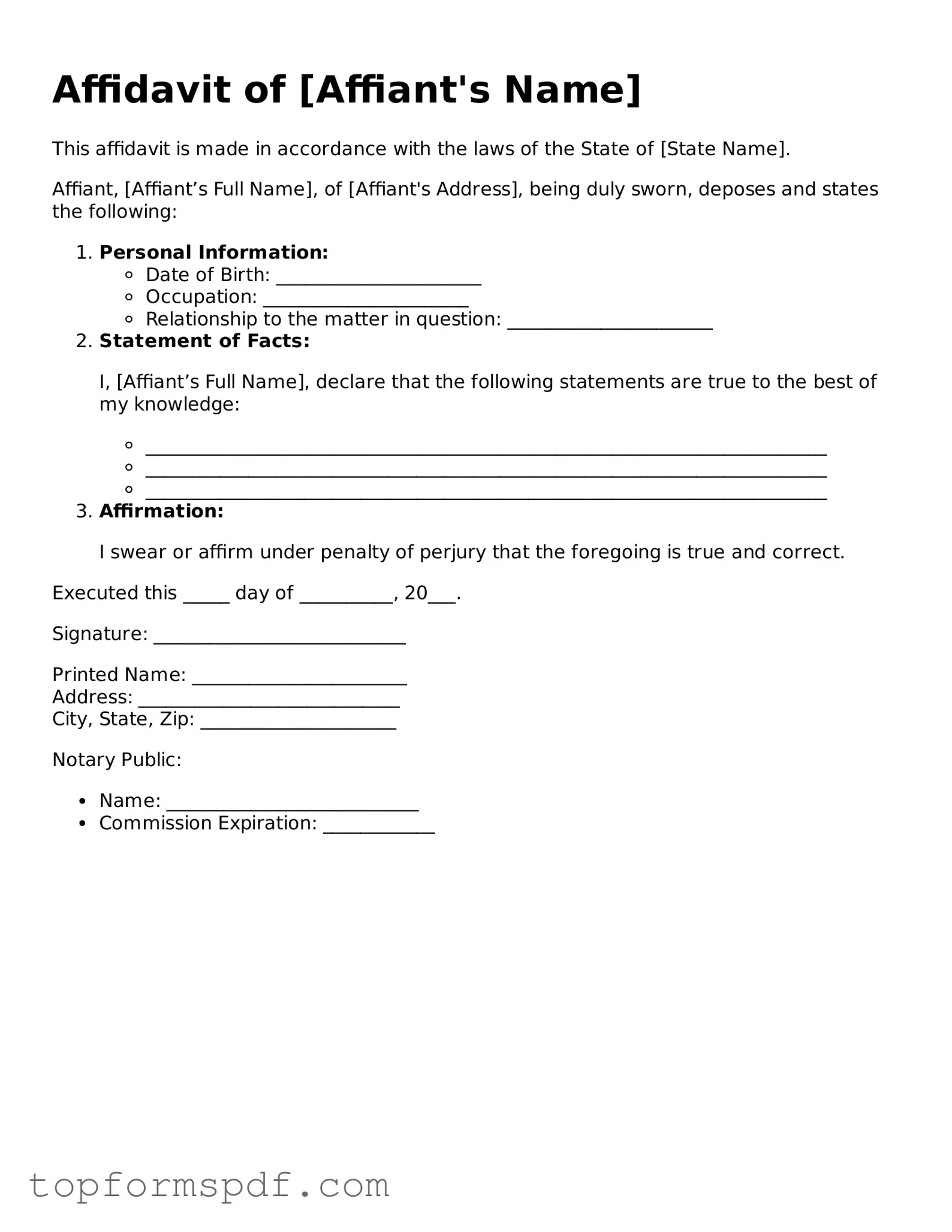 Legal Affidavit Form