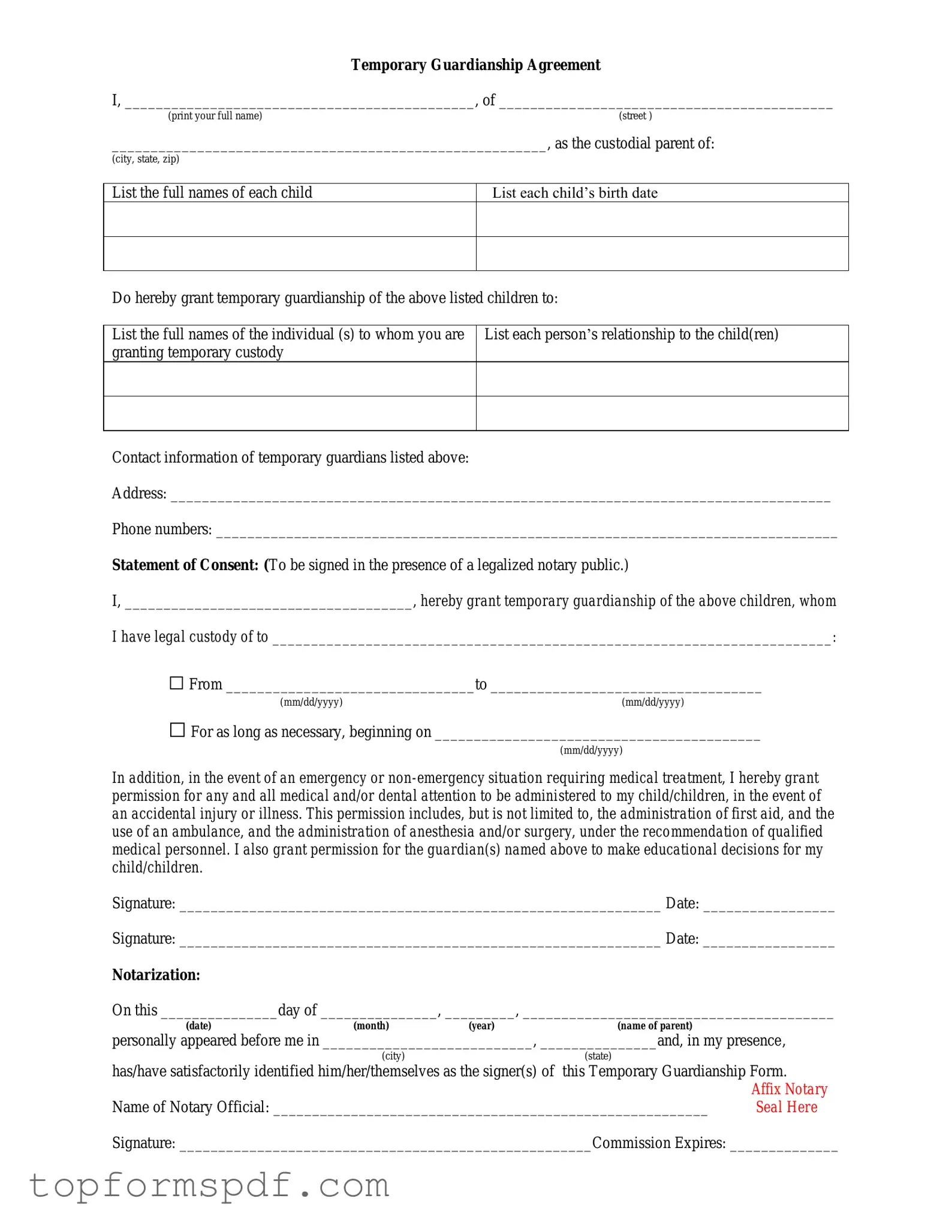 Temporary Custody Template