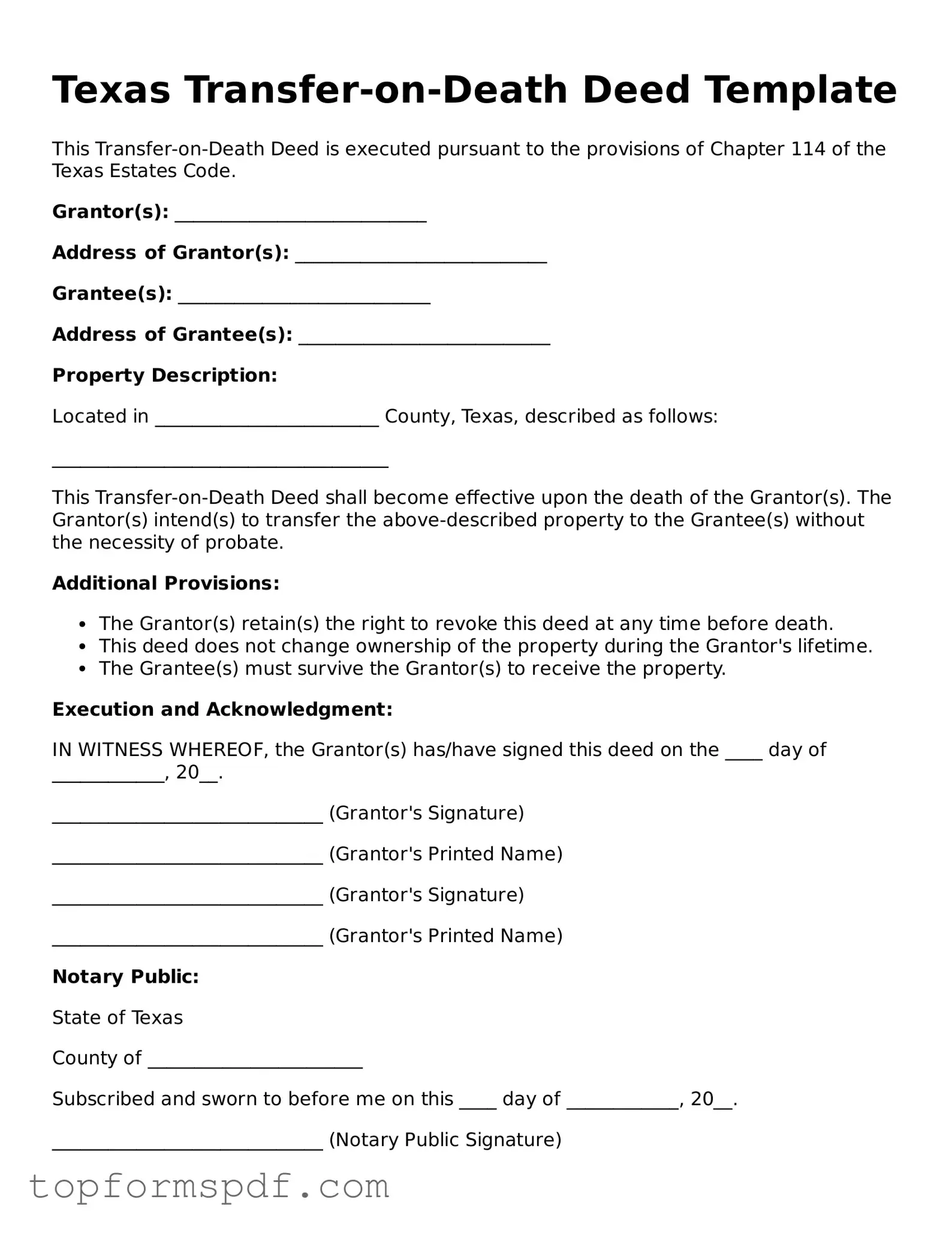 Blank Texas Transfer-on-Death Deed Template