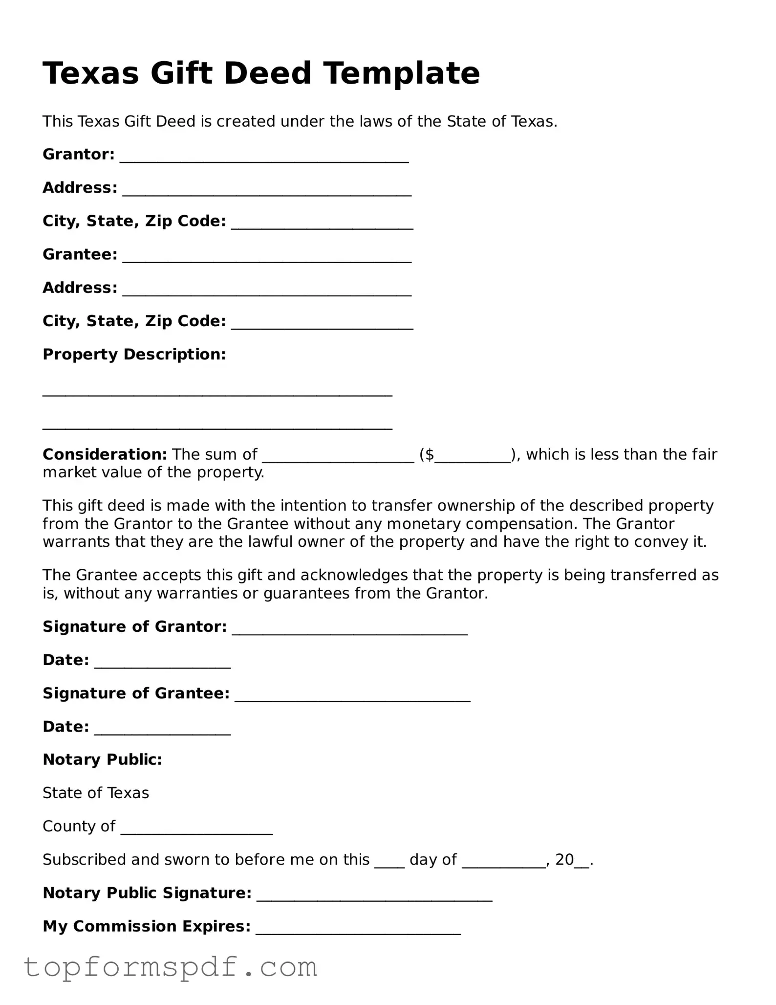 Blank Texas Gift Deed Template