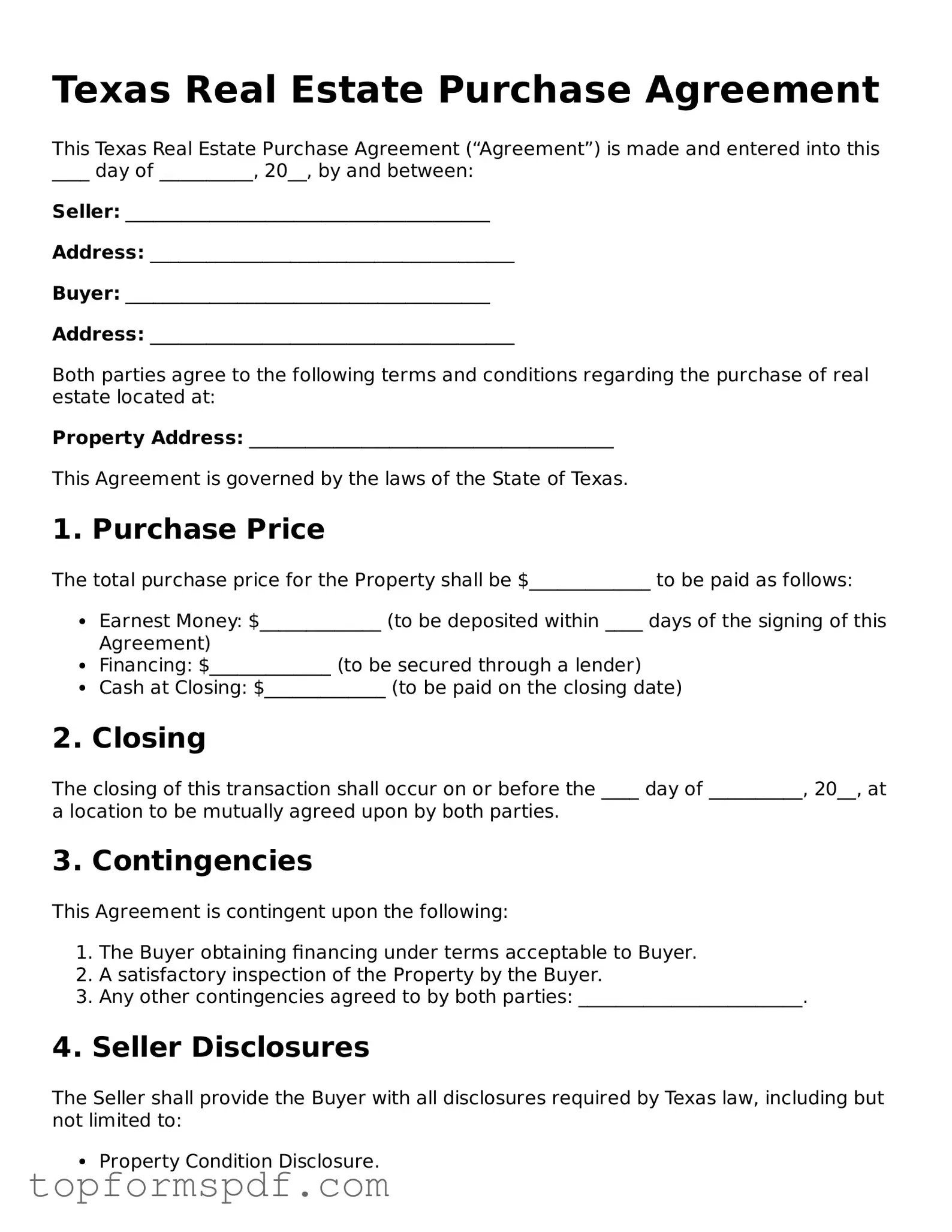 Blank Texas Real Estate Purchase Agreement Template