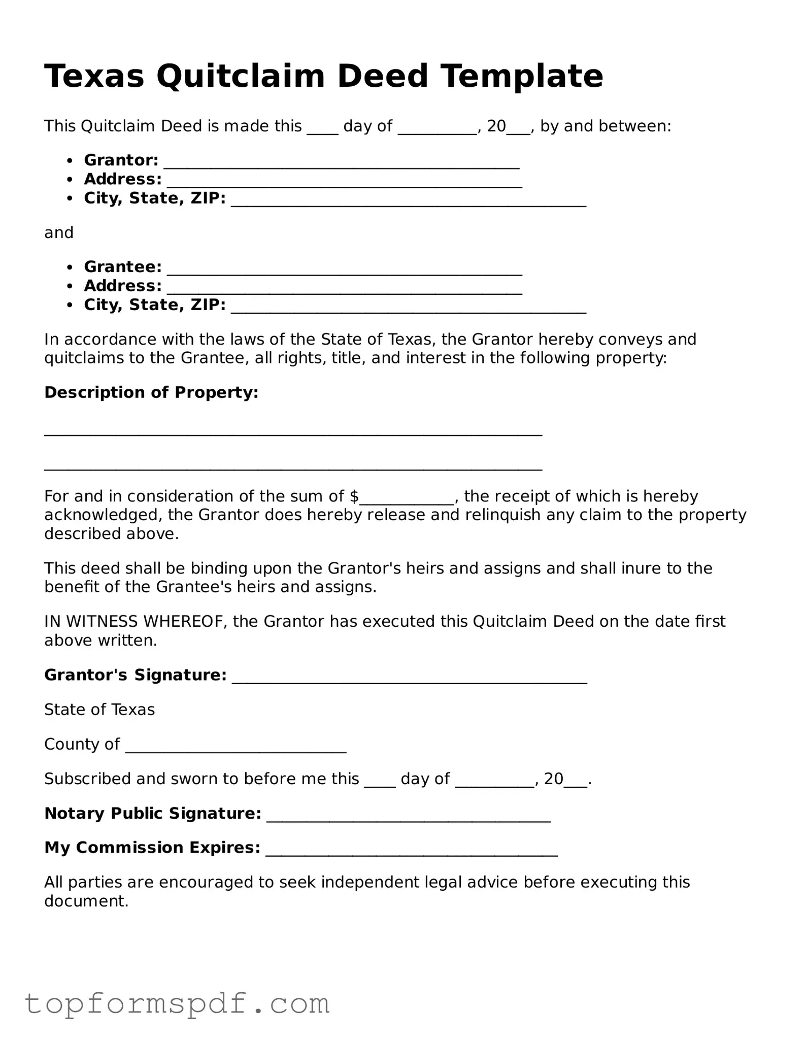 Blank Texas Quitclaim Deed Template