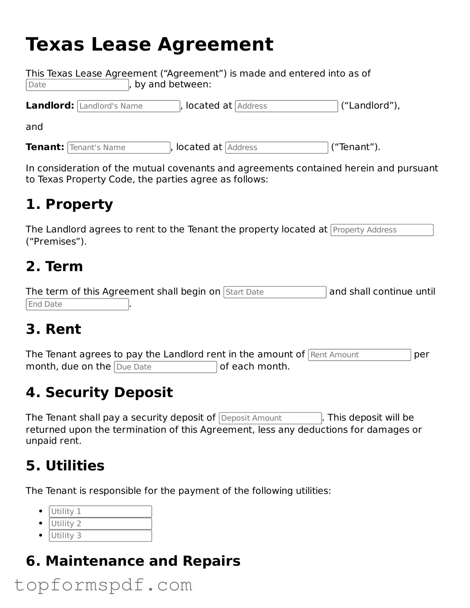 Blank Texas Lease Agreement Template