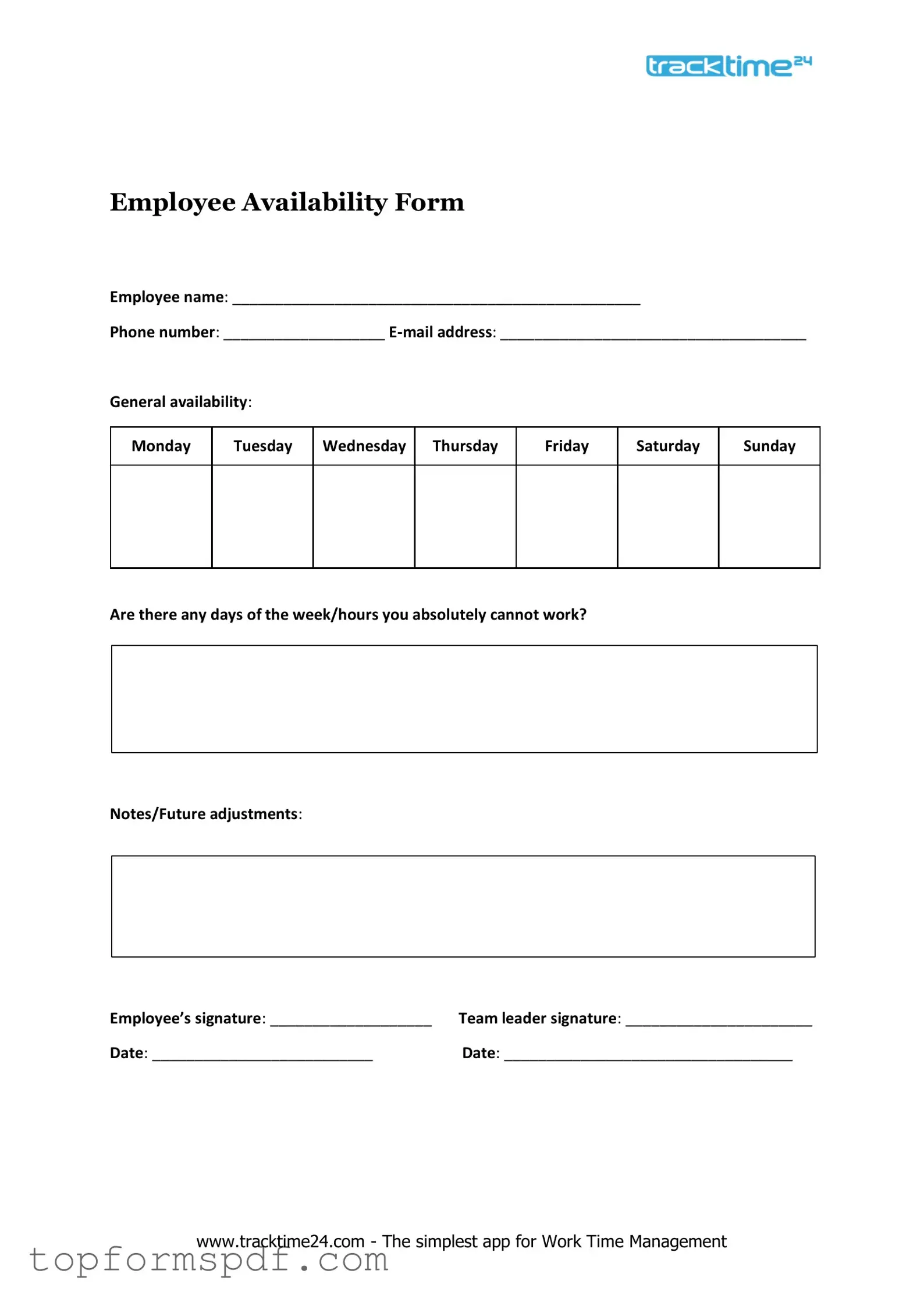 Employee Availability Template
