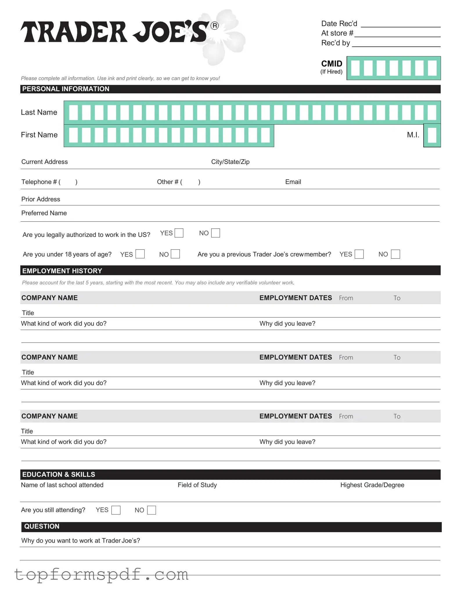 Trader Joe's application Template