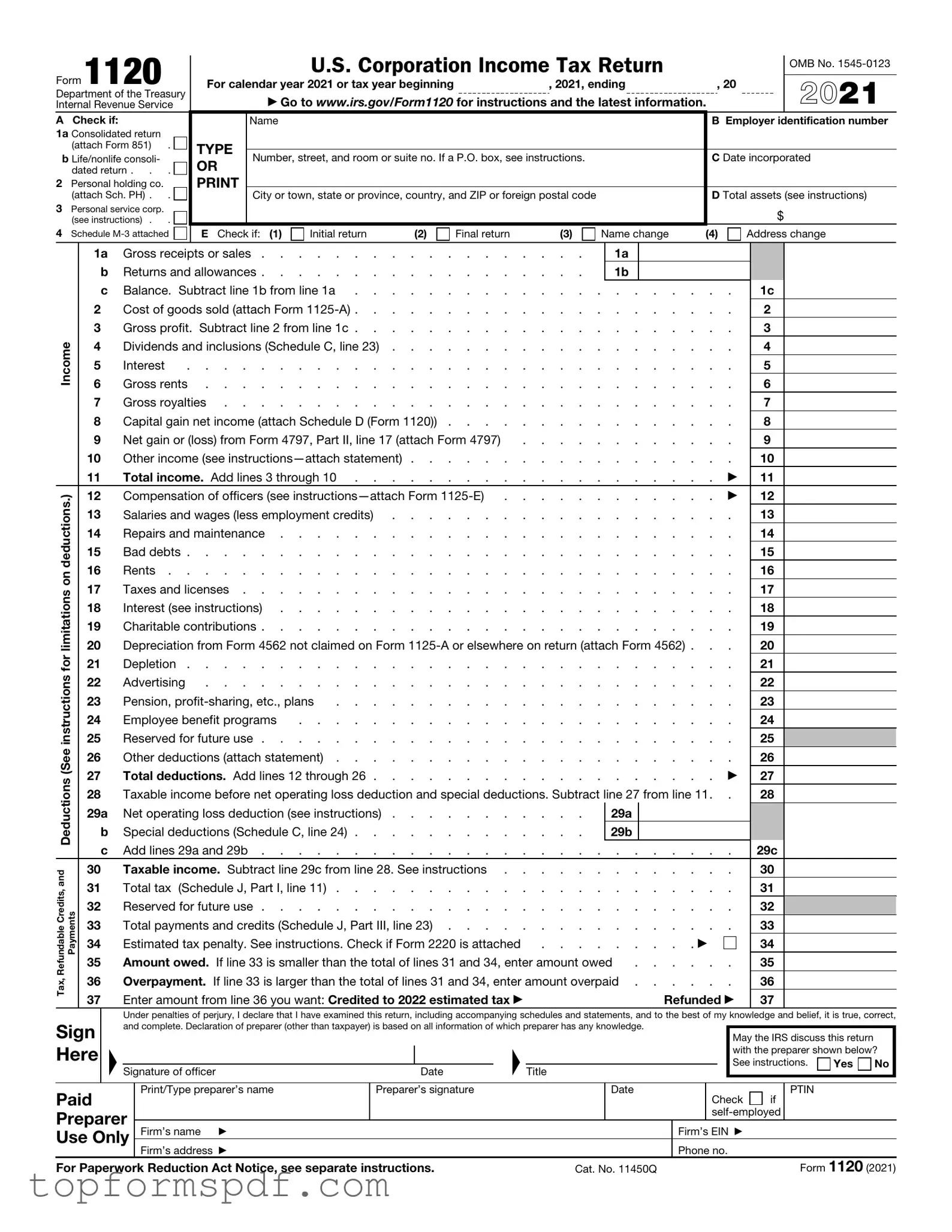 IRS 1120 Template