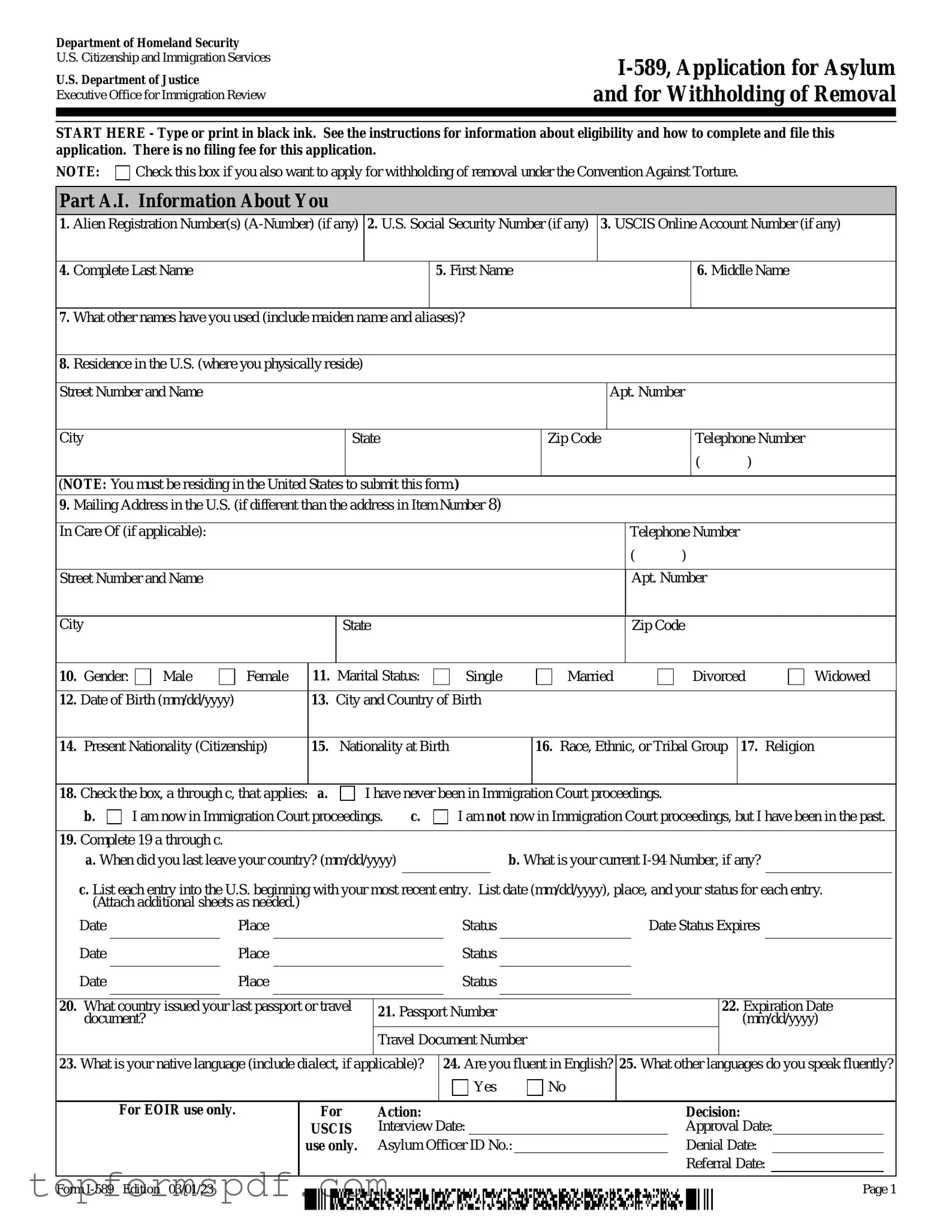USCIS I-589 Template