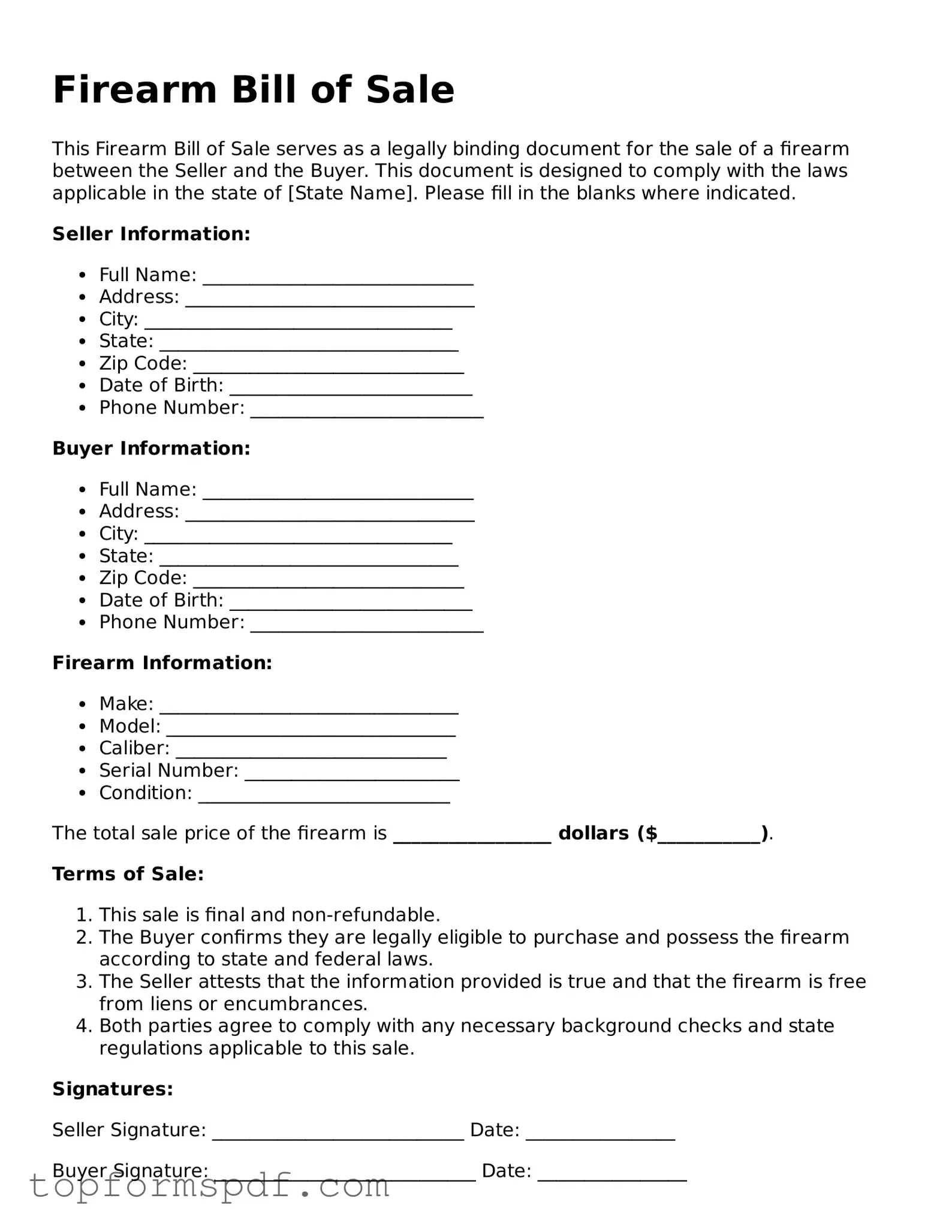 Legal Firearm Bill of Sale Form