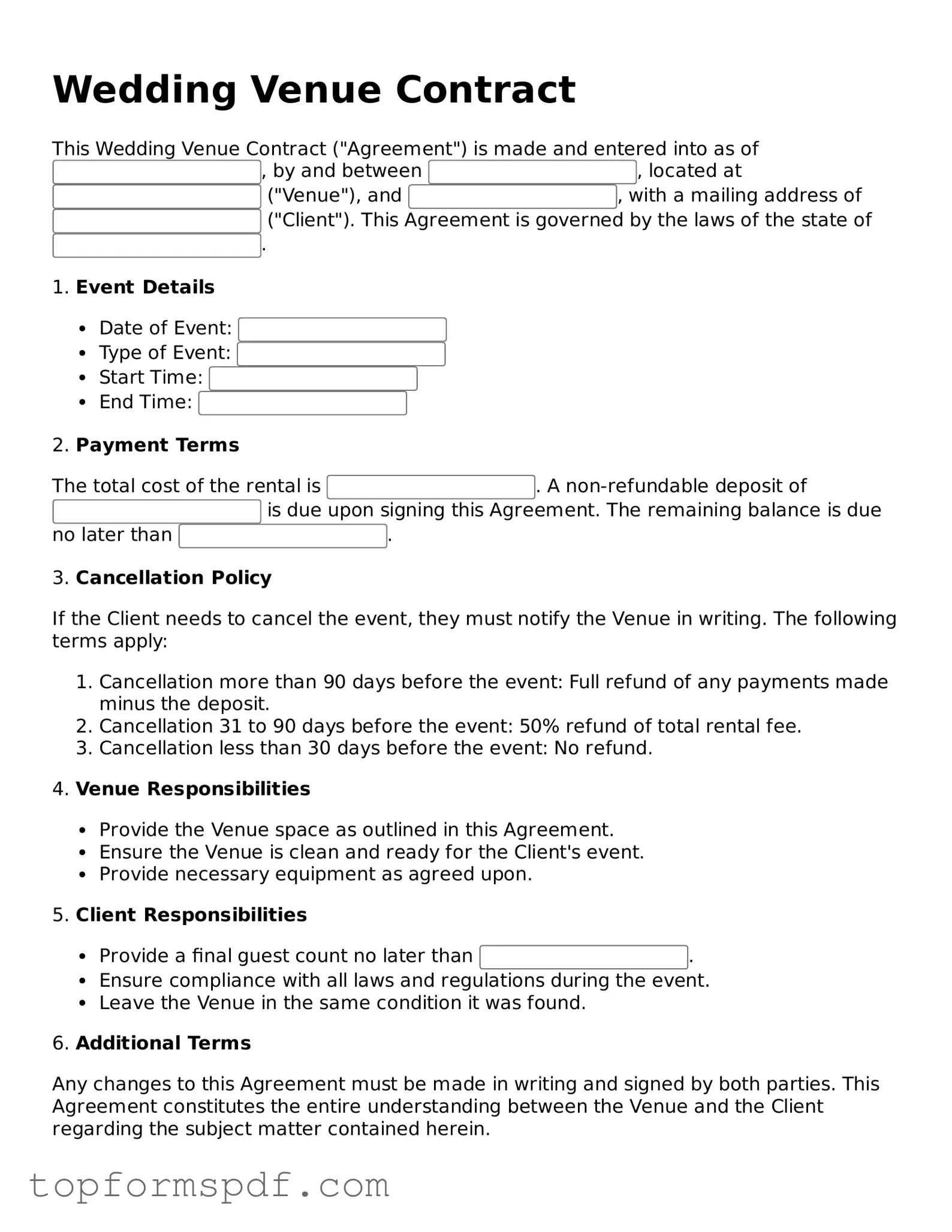 Legal Wedding Venue Contract Form