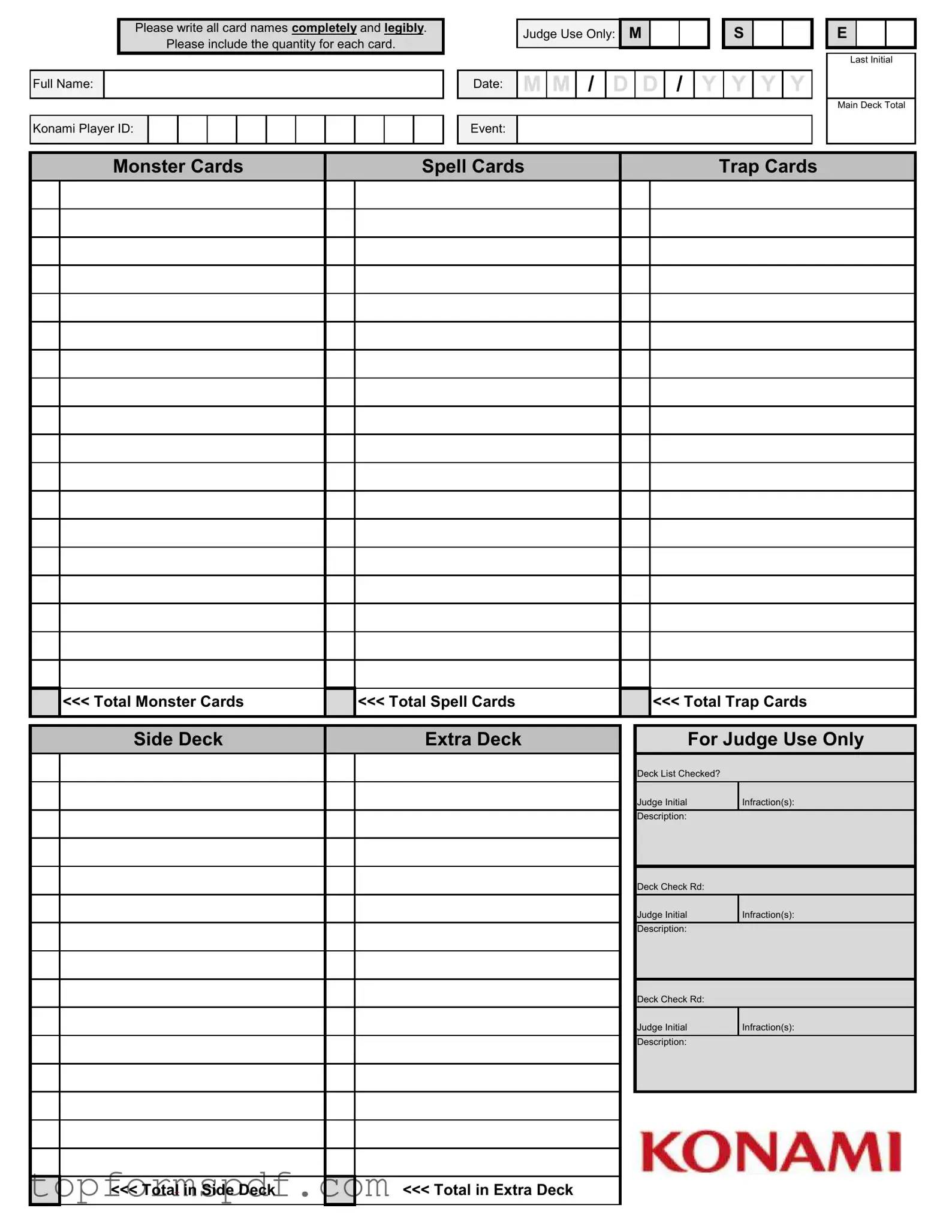 Konami Decklist Template